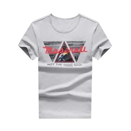 Round Neck Letter Triangle Print Tee - Gray Cloud L