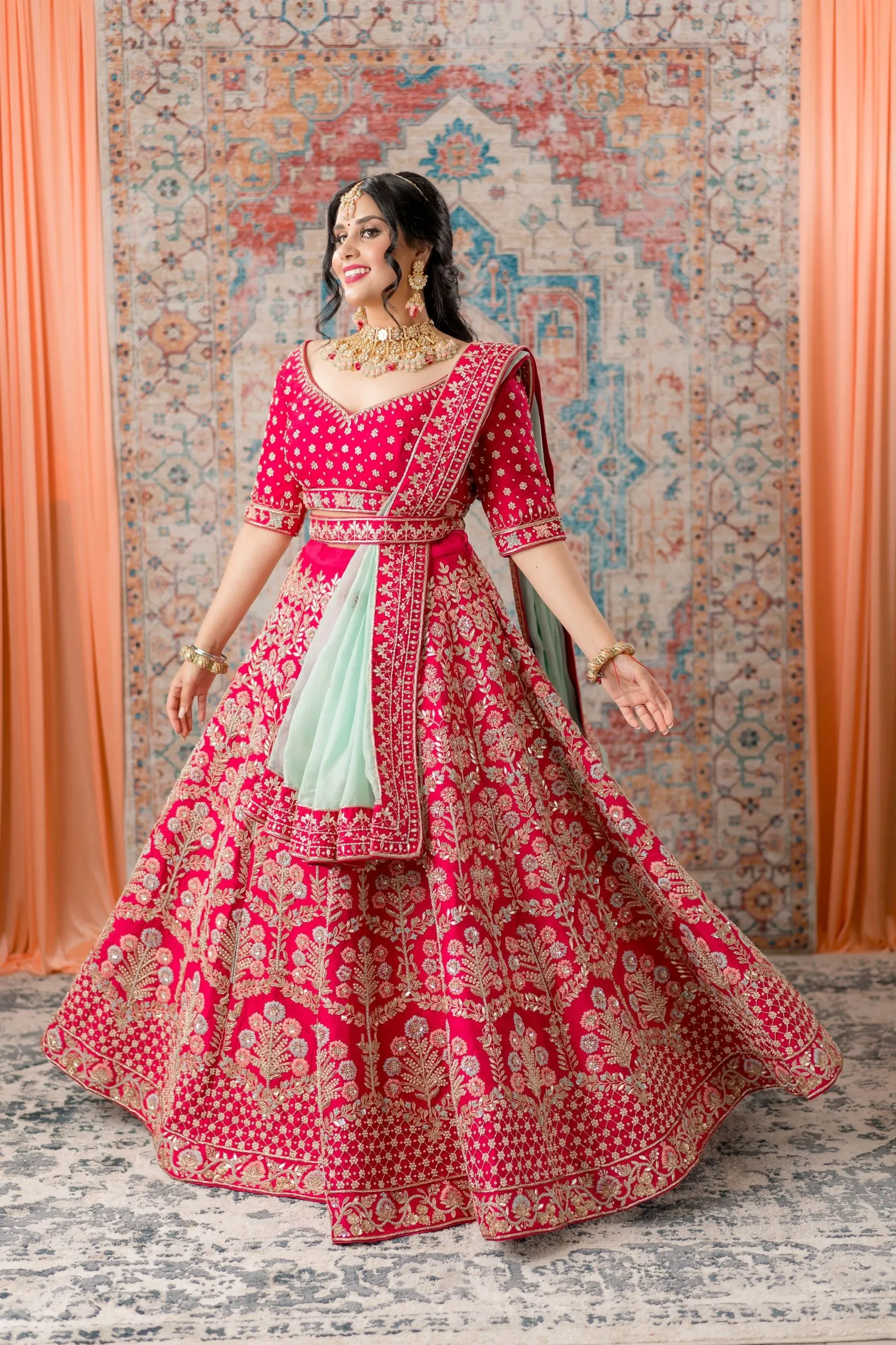 Ruby Pink Zardozi Bridal Lehenga Set SUKHMATI