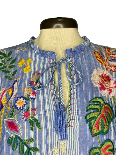 Ruffle Sleeve Jeanette Blouse Aster Stripe