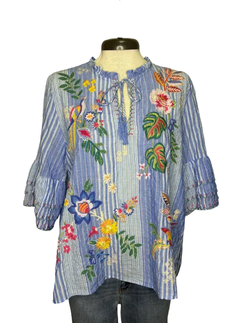 Ruffle Sleeve Jeanette Blouse Aster Stripe