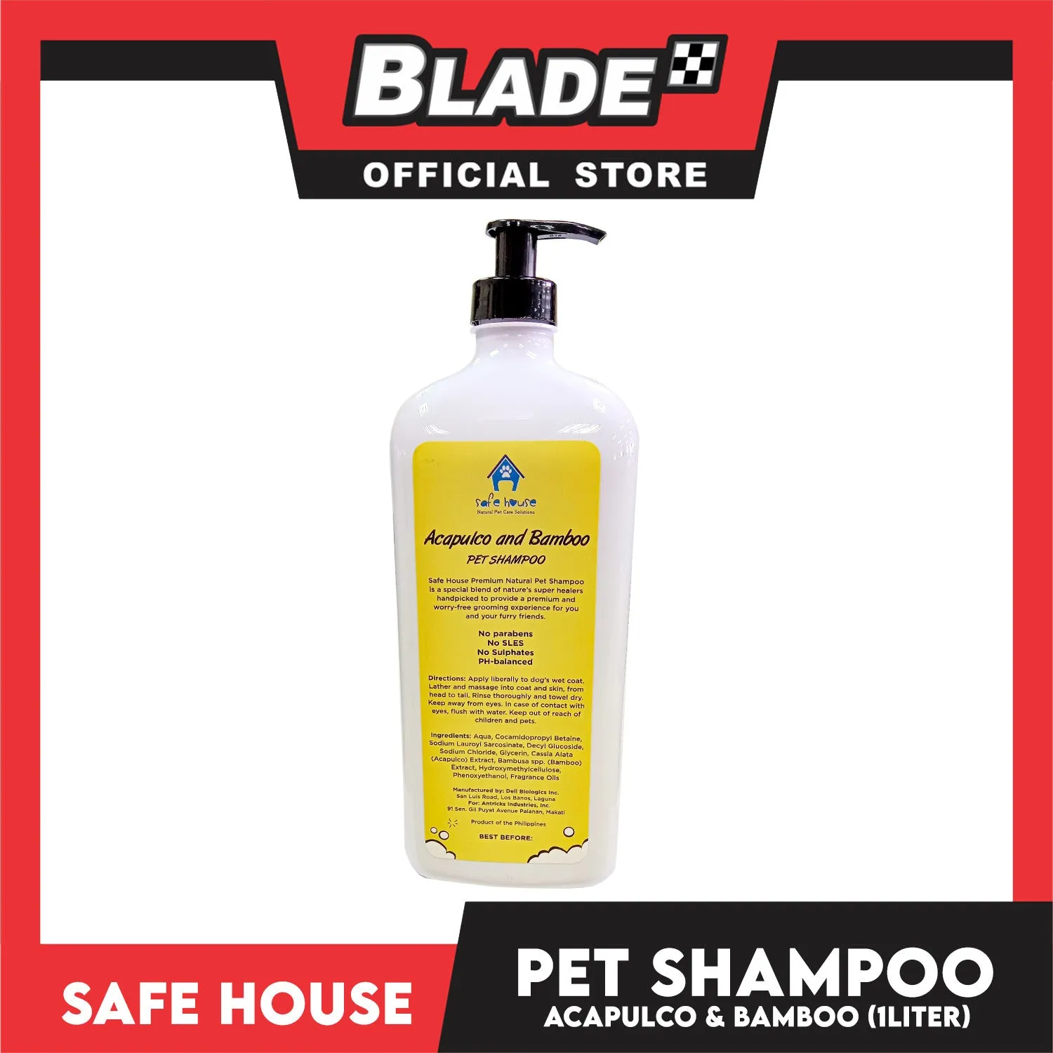 Safe House Natural Pet Care Solutions Pet Shampoo 1000ml (Acapulco and Bamboo) Healthy and Shiny Coat