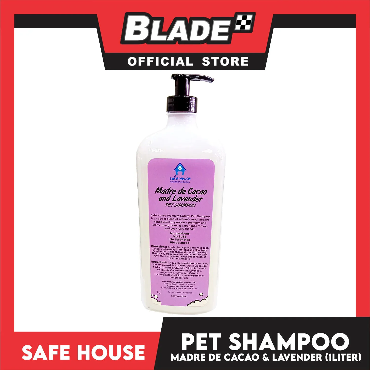 Safe House Natural Pet Care Solutions Pet Shampoo 1000ml (Madre de Cacao and Lavender) Soothing