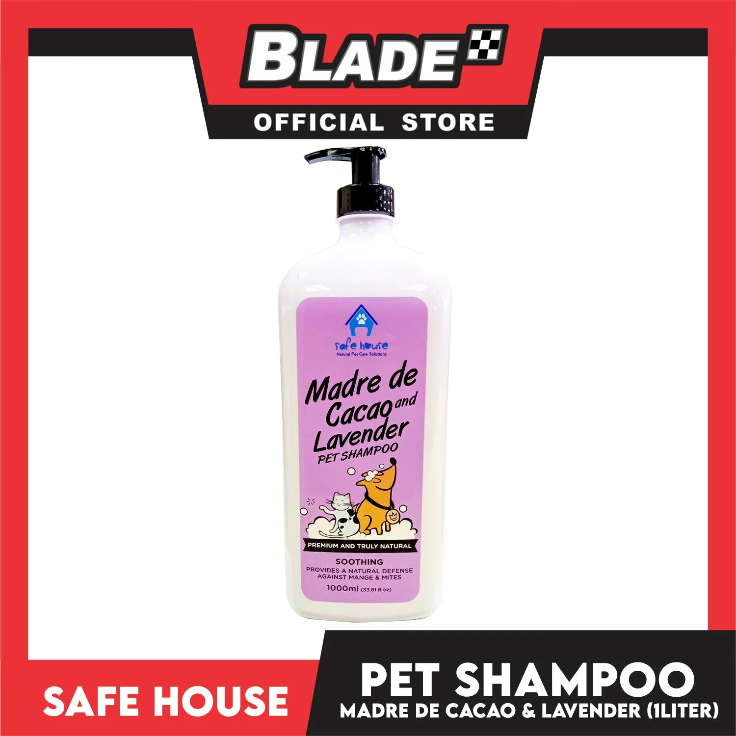 Safe House Natural Pet Care Solutions Pet Shampoo 1000ml (Madre de Cacao and Lavender) Soothing