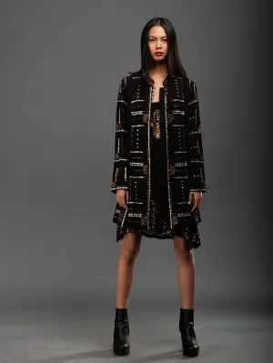 Sanskar by Sonam Dubal - Black And Gold Georgette Tribal Embroidery Jacket