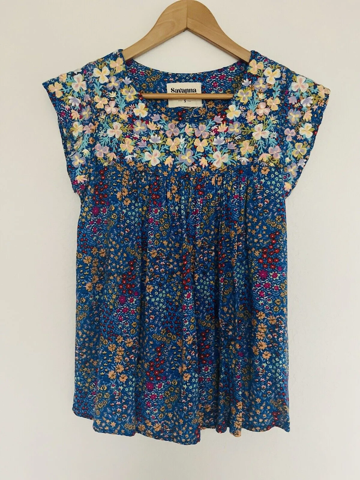 Savanna Jane Ditsy Floral Top Sz S Embroidered Flowy Crop Blouse Boho Hippie