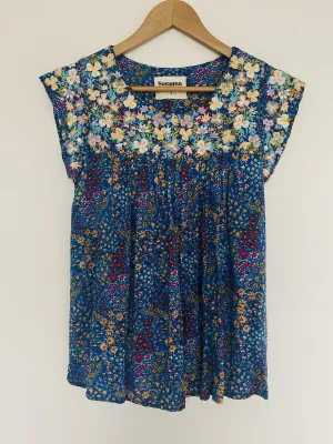 Savanna Jane Ditsy Floral Top Sz S Embroidered Flowy Crop Blouse Boho Hippie