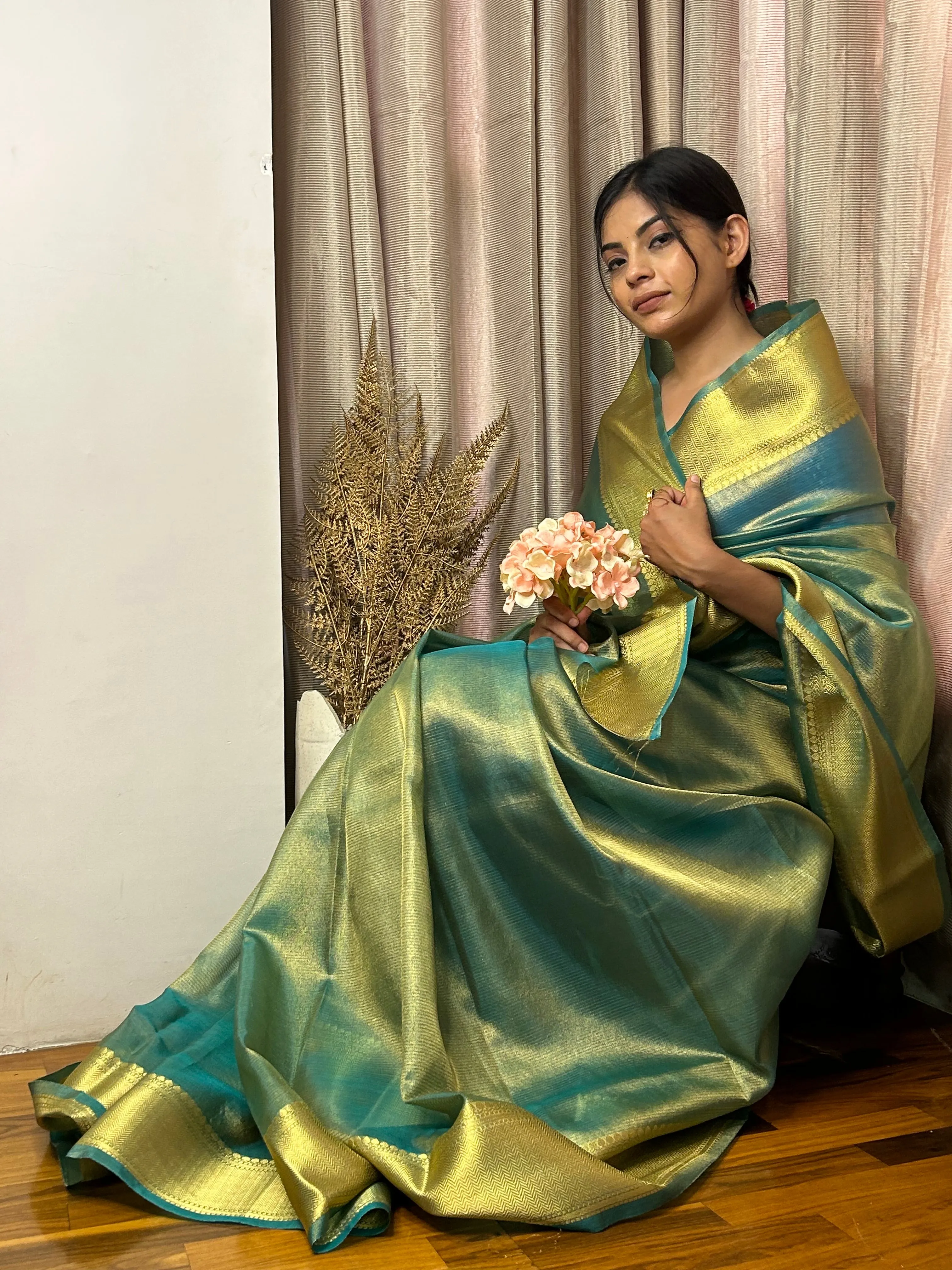 Sea Green Banarasi Organza Tissue Saree