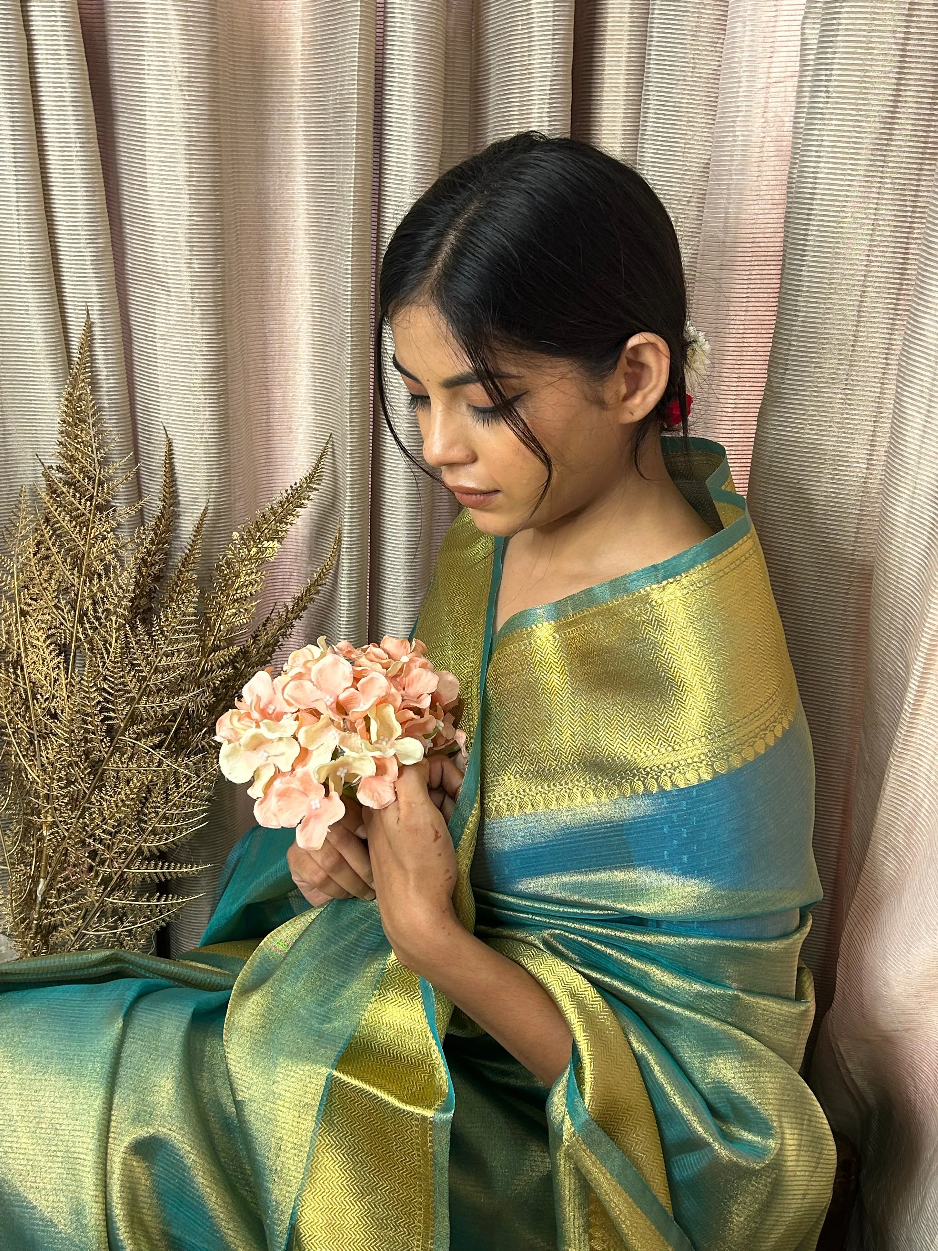 Sea Green Banarasi Organza Tissue Saree