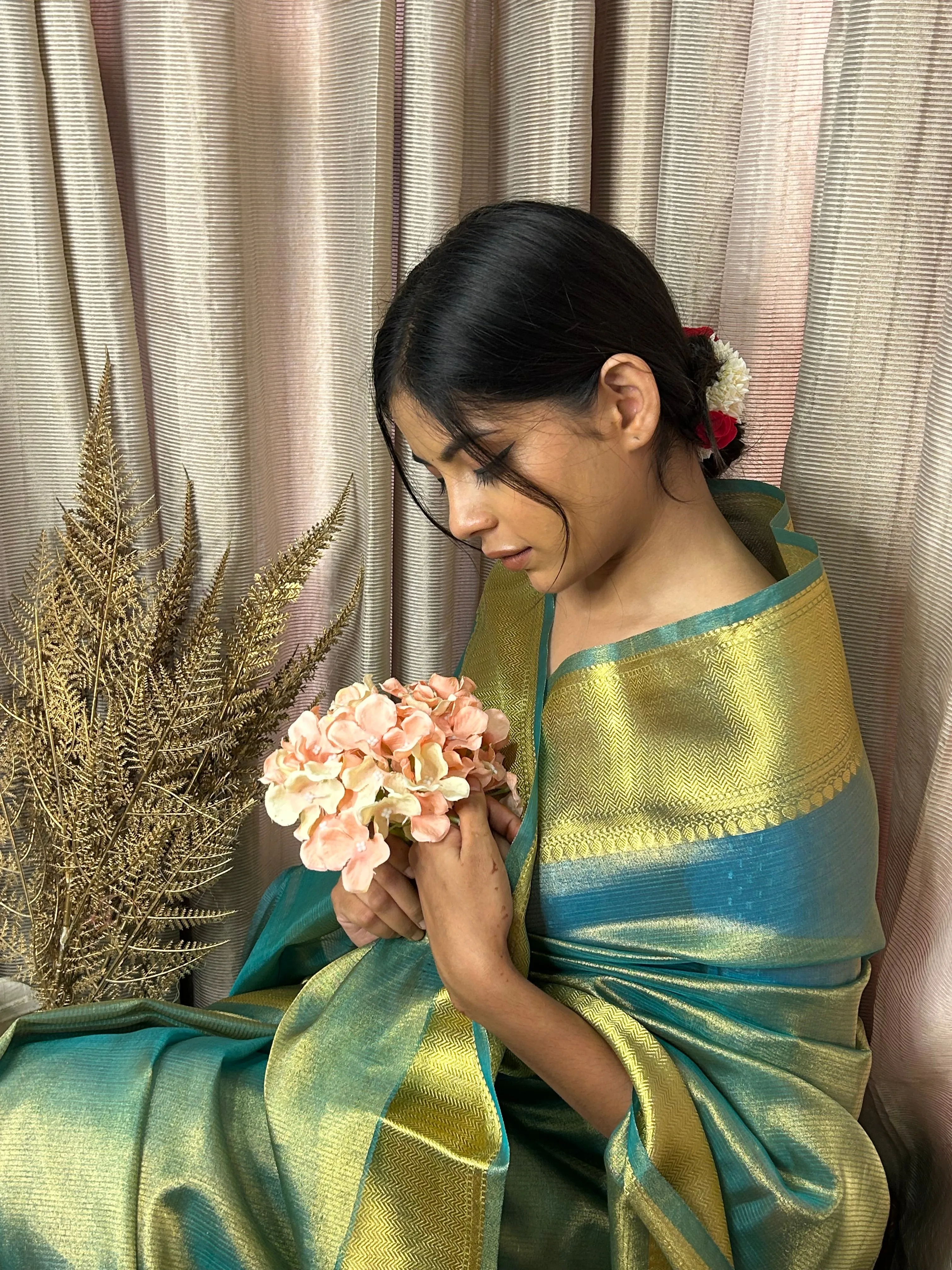 Sea Green Banarasi Organza Tissue Saree