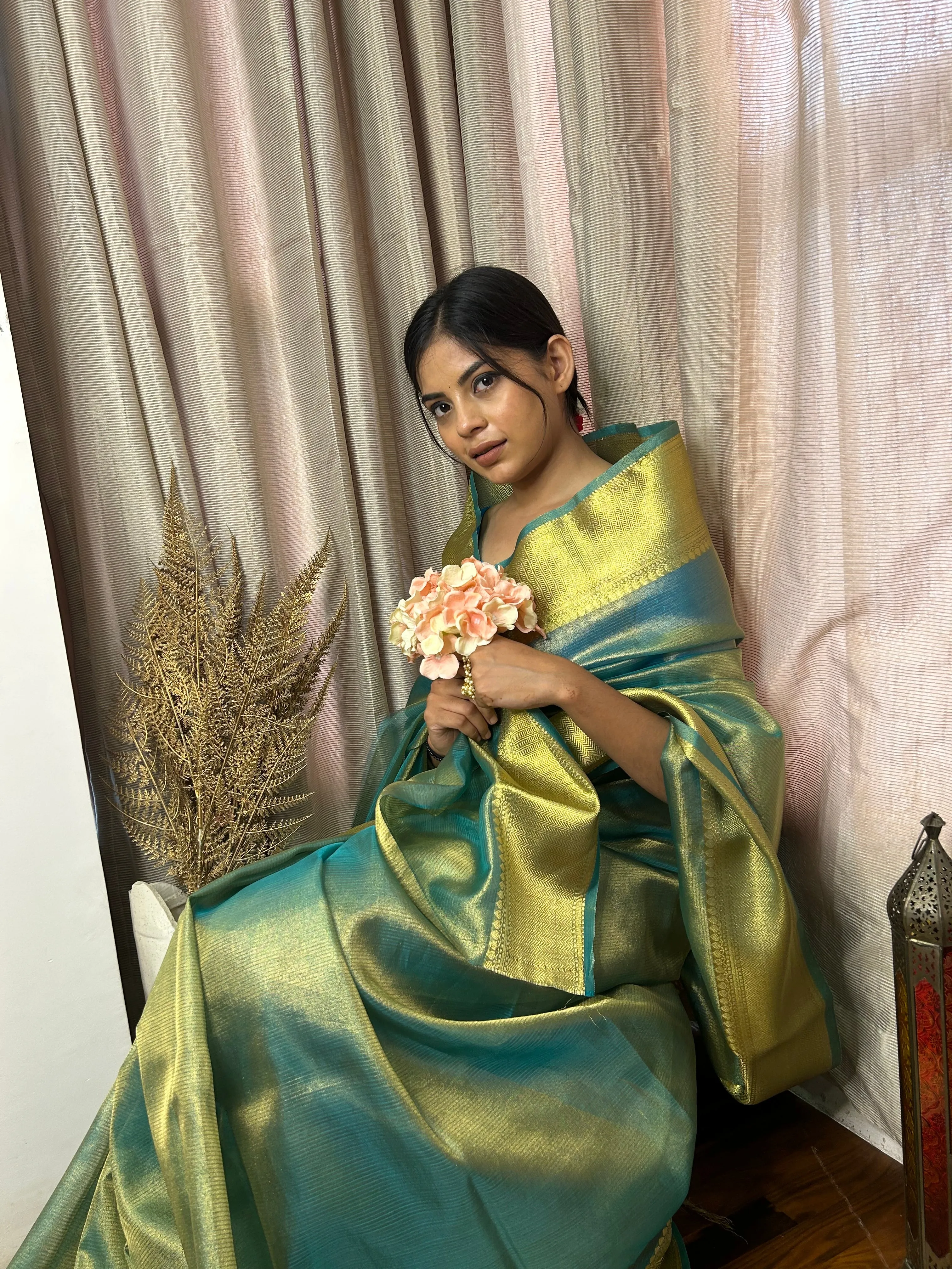 Sea Green Banarasi Organza Tissue Saree