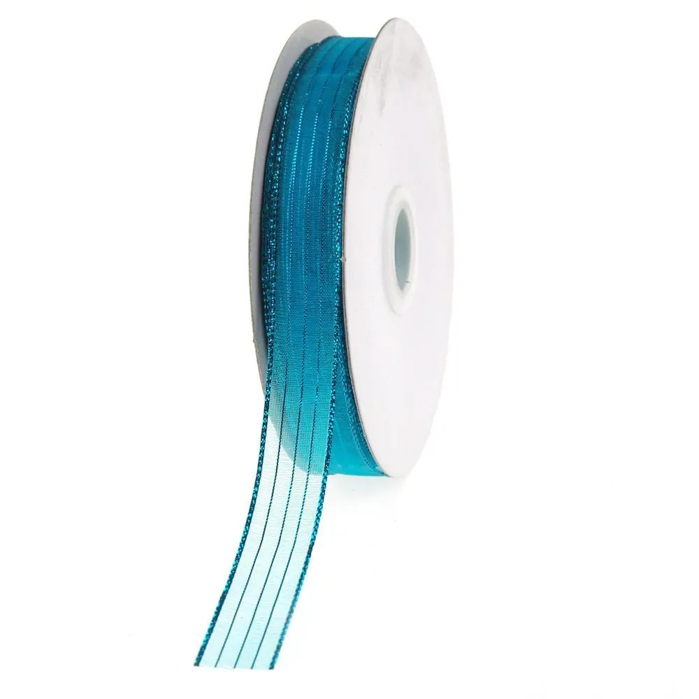 Sheer Metallic Stripe Corsage Ribbon, 5/8-inch, 50-yard