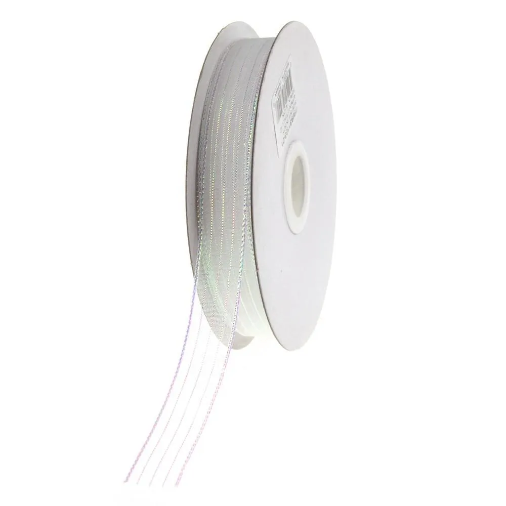 Sheer Metallic Stripe Corsage Ribbon, 5/8-inch, 50-yard