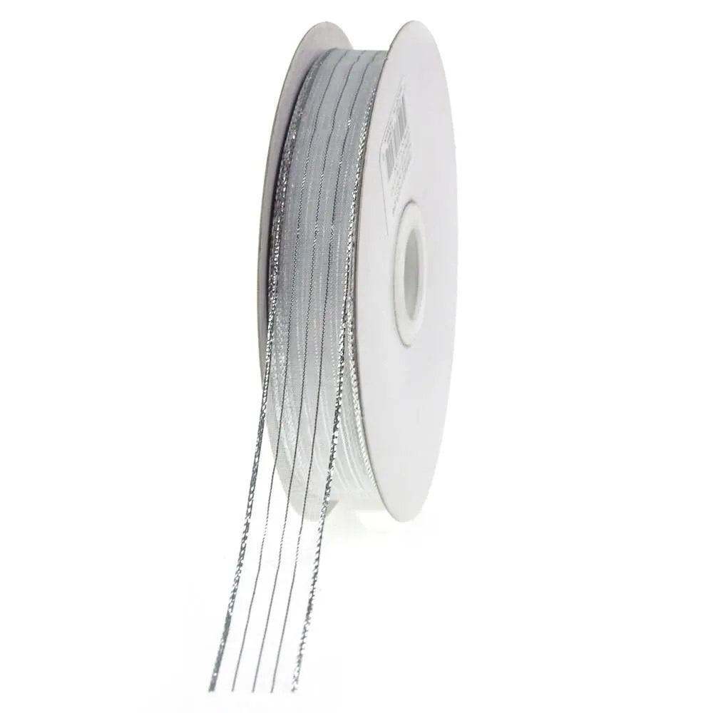 Sheer Metallic Stripe Corsage Ribbon, 5/8-inch, 50-yard