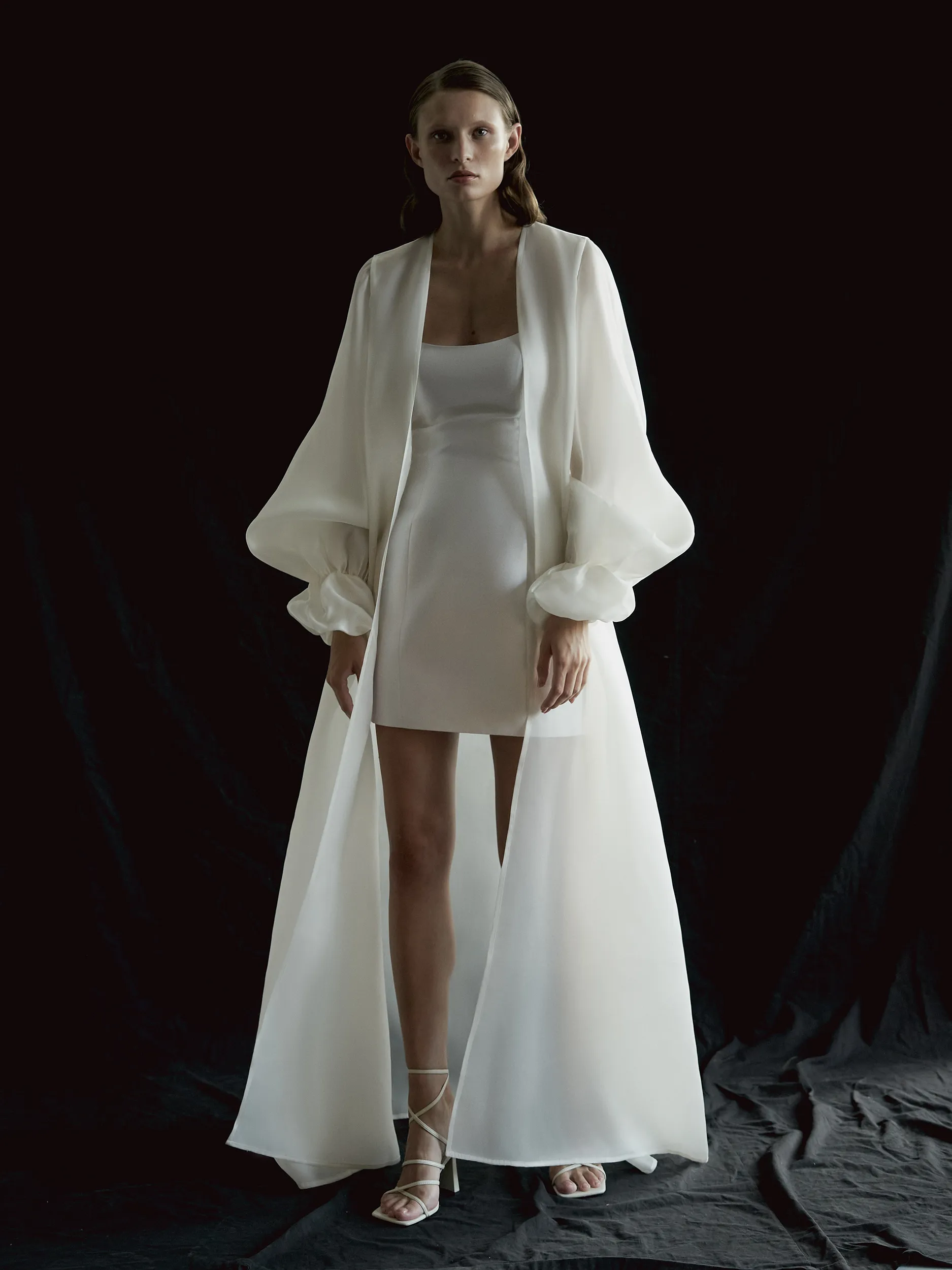 SHEER SILK-ORGANZA LONG SLEEVE CAPE