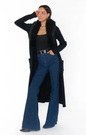 show me your mumu: lombardi long card-black knit with faux fur