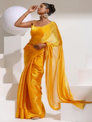 Sizzlin Saffron Organza Chiffon saree  with Rainbow Stone Lace and Self Blouse Fabric