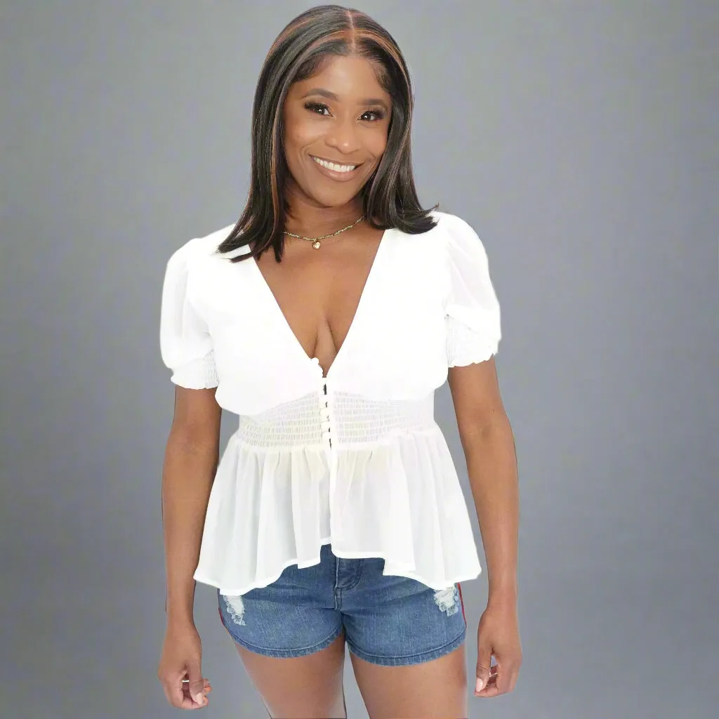 Smocked Waist Chiffon Top
