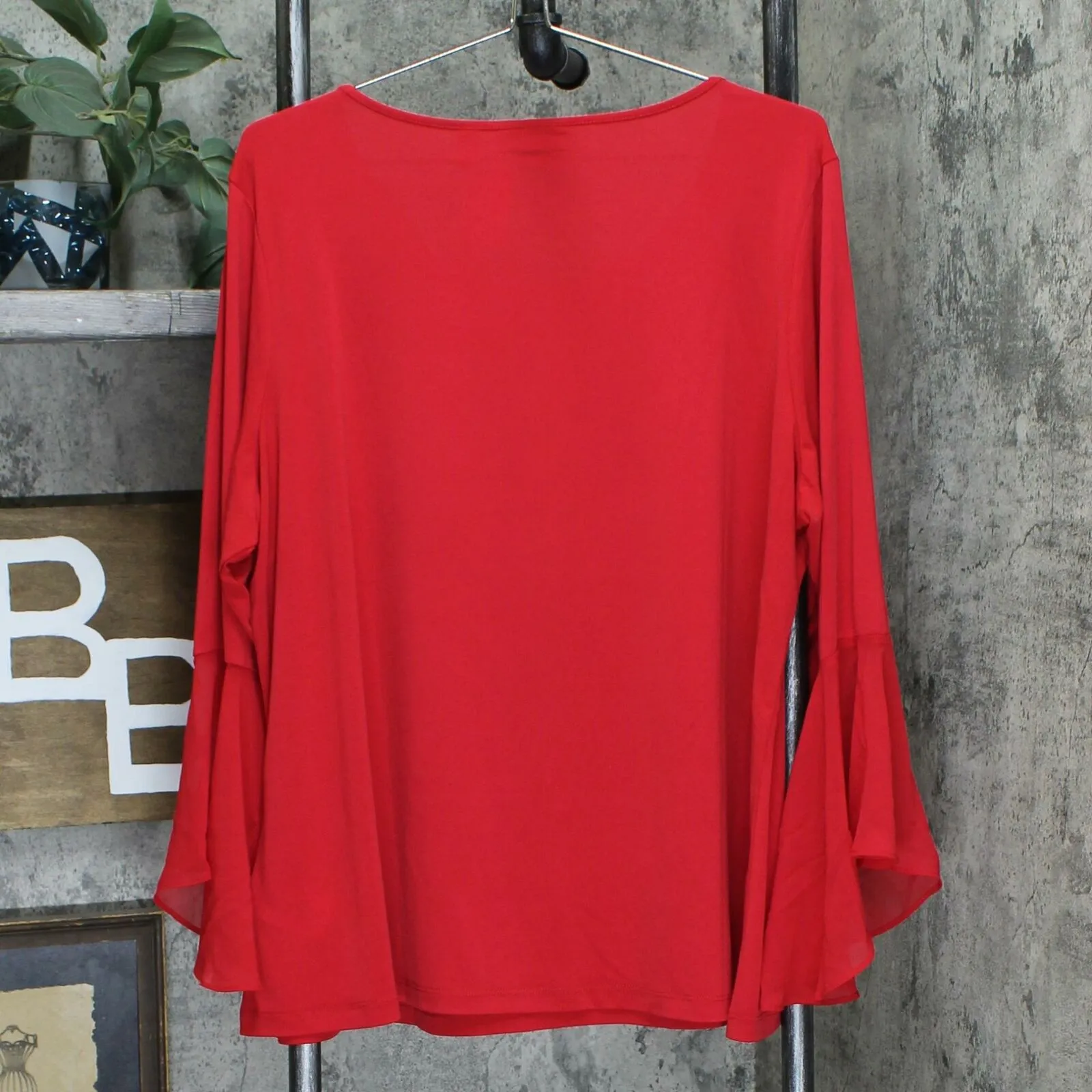 Susan Graver Women's Liquid Knit Top With Sheer Chiffon Bell Sleeves