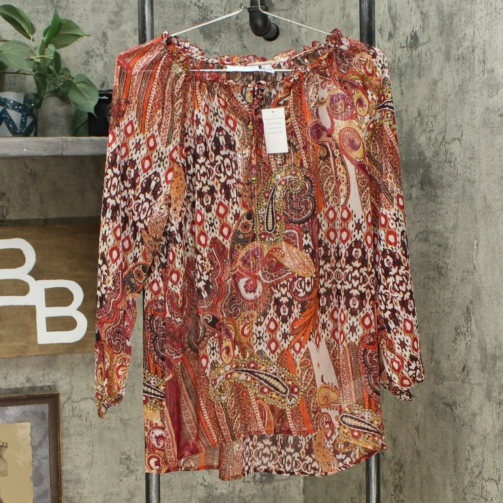 Susan Graver Women's Printed Sheer Chiffon Peasant Top and Knit Tank Top