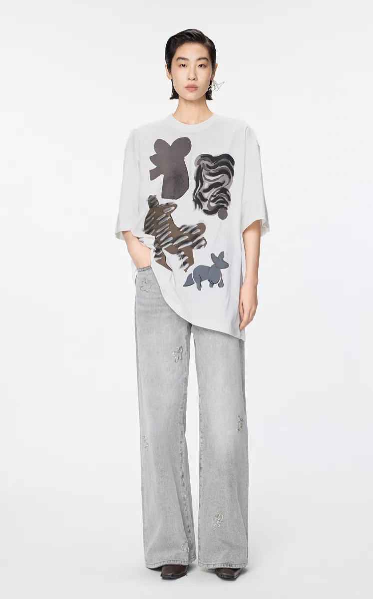 T-shirt / JNBY Oversized Chic Cat Graphic T-Shirt