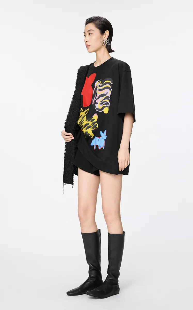 T-shirt / JNBY Oversized Chic Cat Graphic T-Shirt