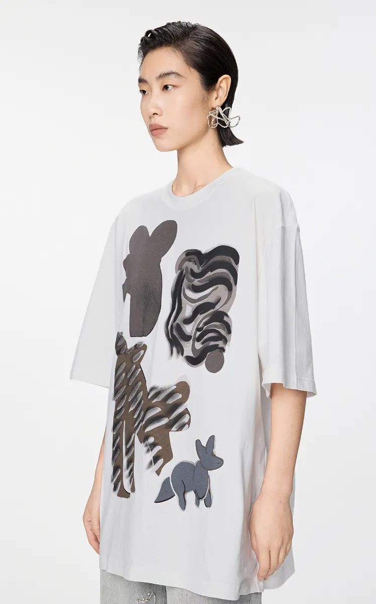 T-shirt / JNBY Oversized Chic Cat Graphic T-Shirt