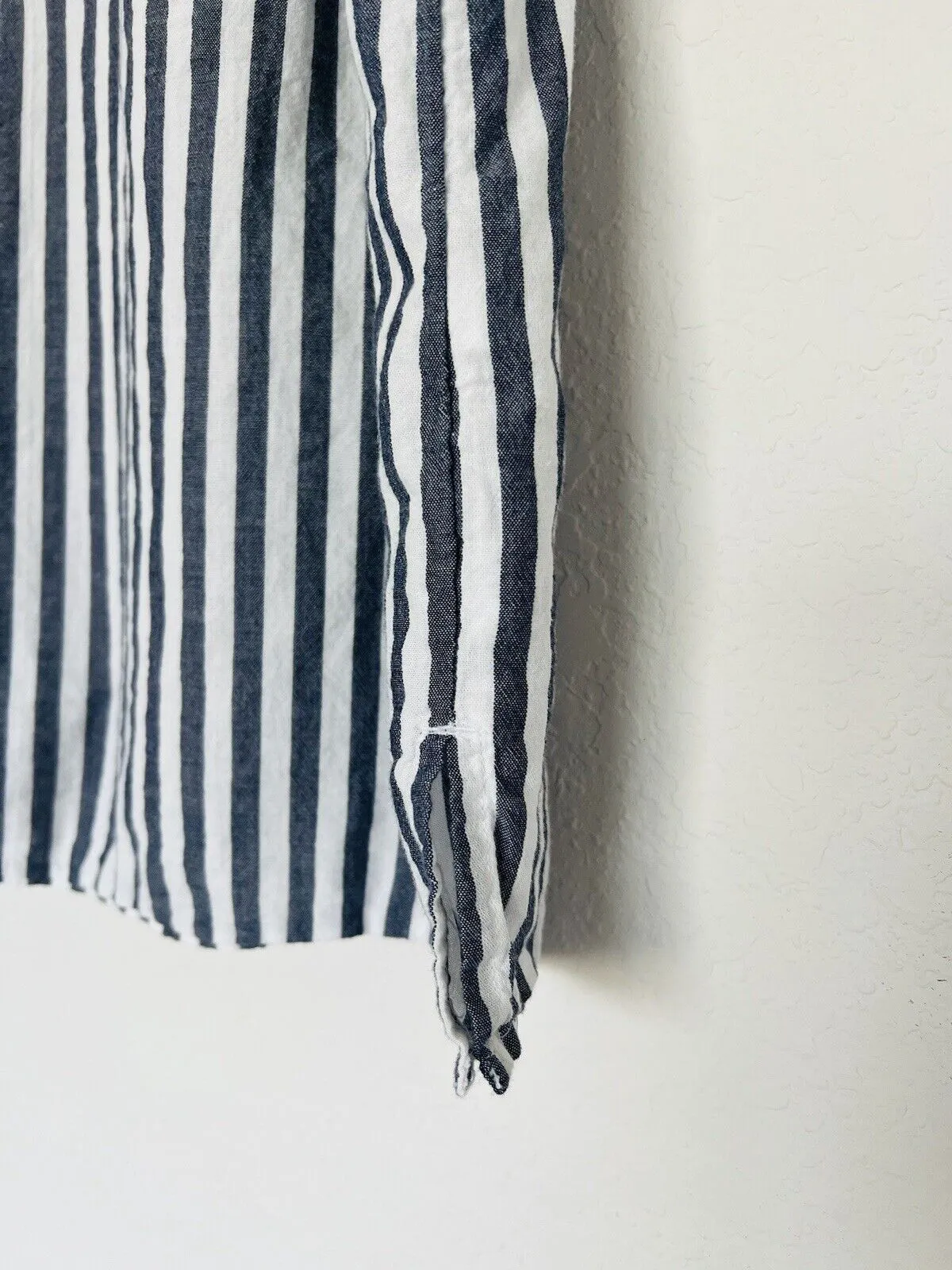 TALBOTS Tassel Tie Neck Blouse Sz S White Black Stripe Shirt Ruche Sleeve Boho