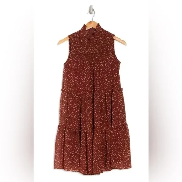 Taylor Dot Print A-Line Chiffon Dress Terra Ivory Size M $119