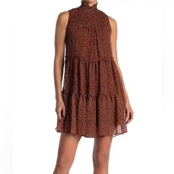 Taylor Dot Print A-Line Chiffon Dress Terra Ivory Size M $119