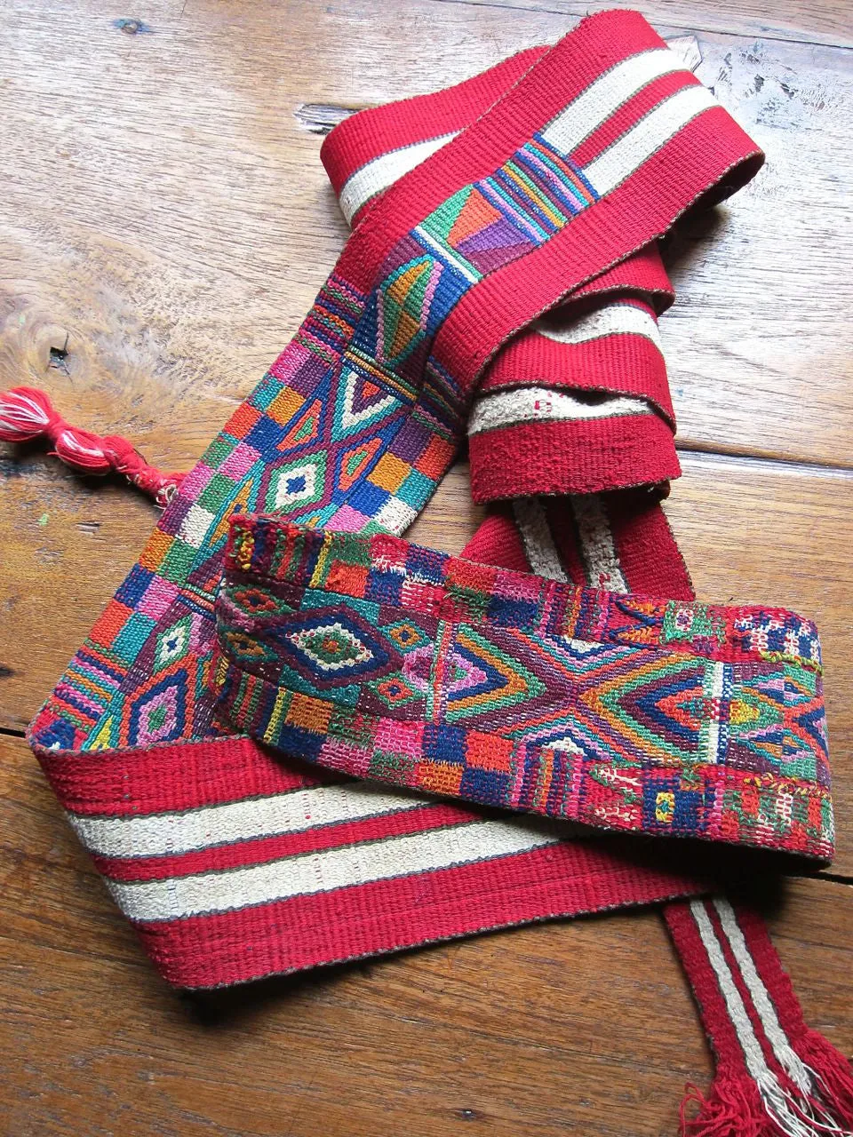 Traditional Striped and Embroidered Belt from Nebaj