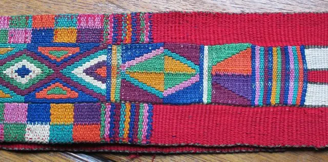 Traditional Striped and Embroidered Belt from Nebaj