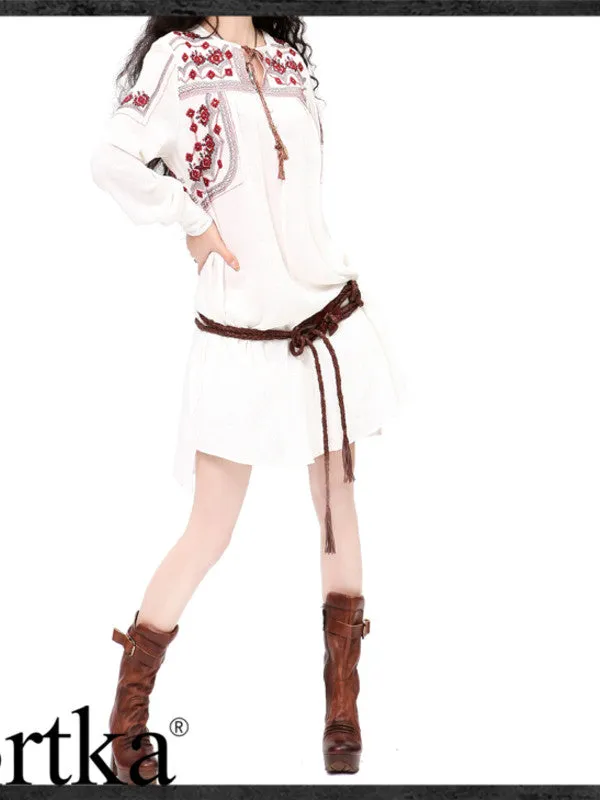 tri-bow embroidery shirt dress