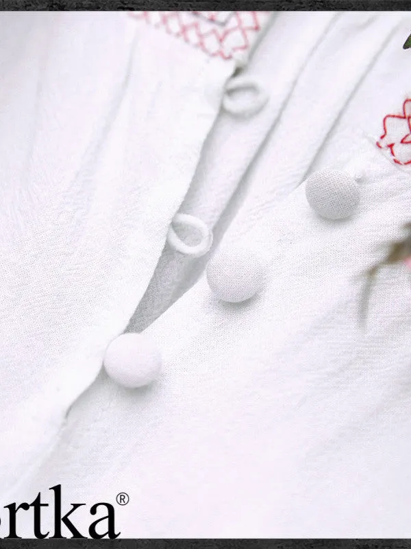 tri-bow embroidery shirt dress