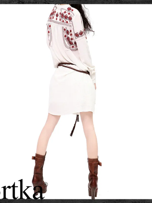 tri-bow embroidery shirt dress