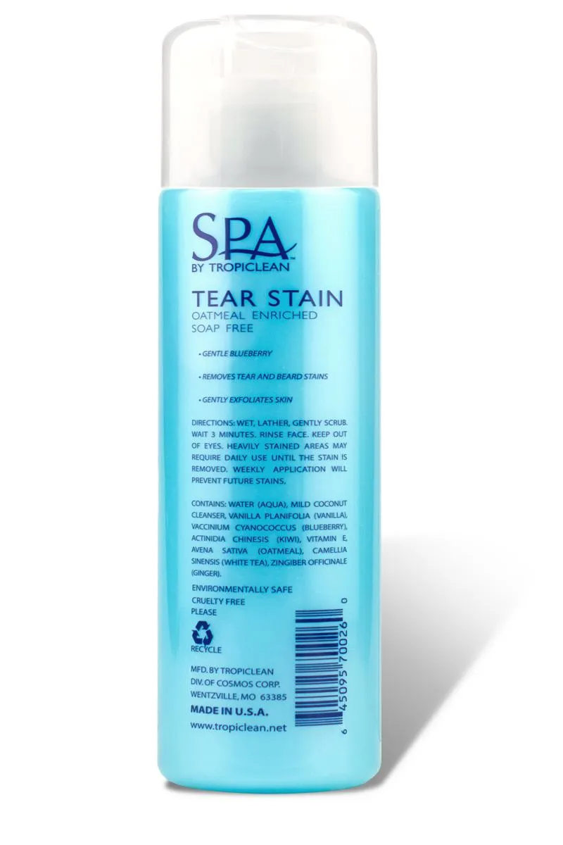 TropiClean Spa Facial Cleanser Blueberry Tear Stain Scrub for Dogs and Cats