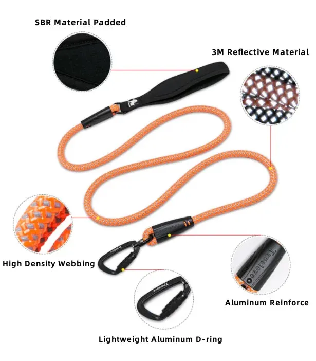 TrueLove Rope Dog Leash - Reflective and Soft Neoprene Comfort Handle TLL2571