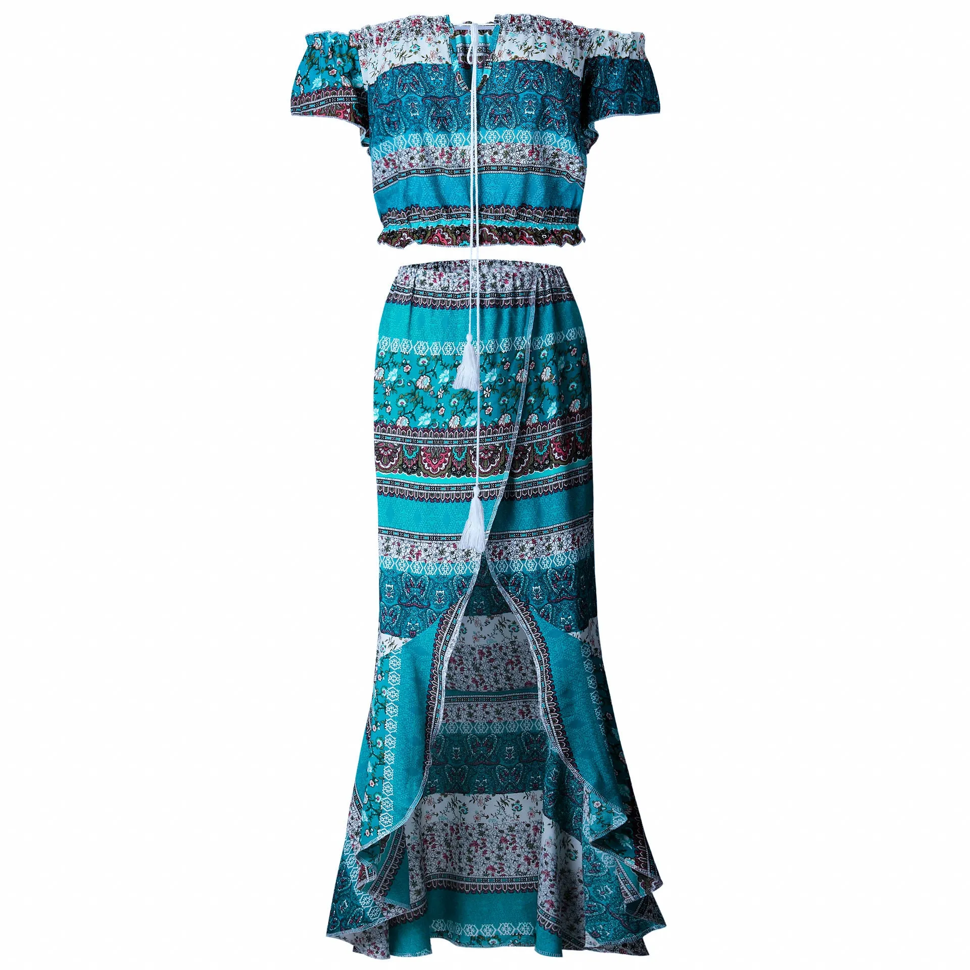 Tube Top Printed Skirt Beach Set