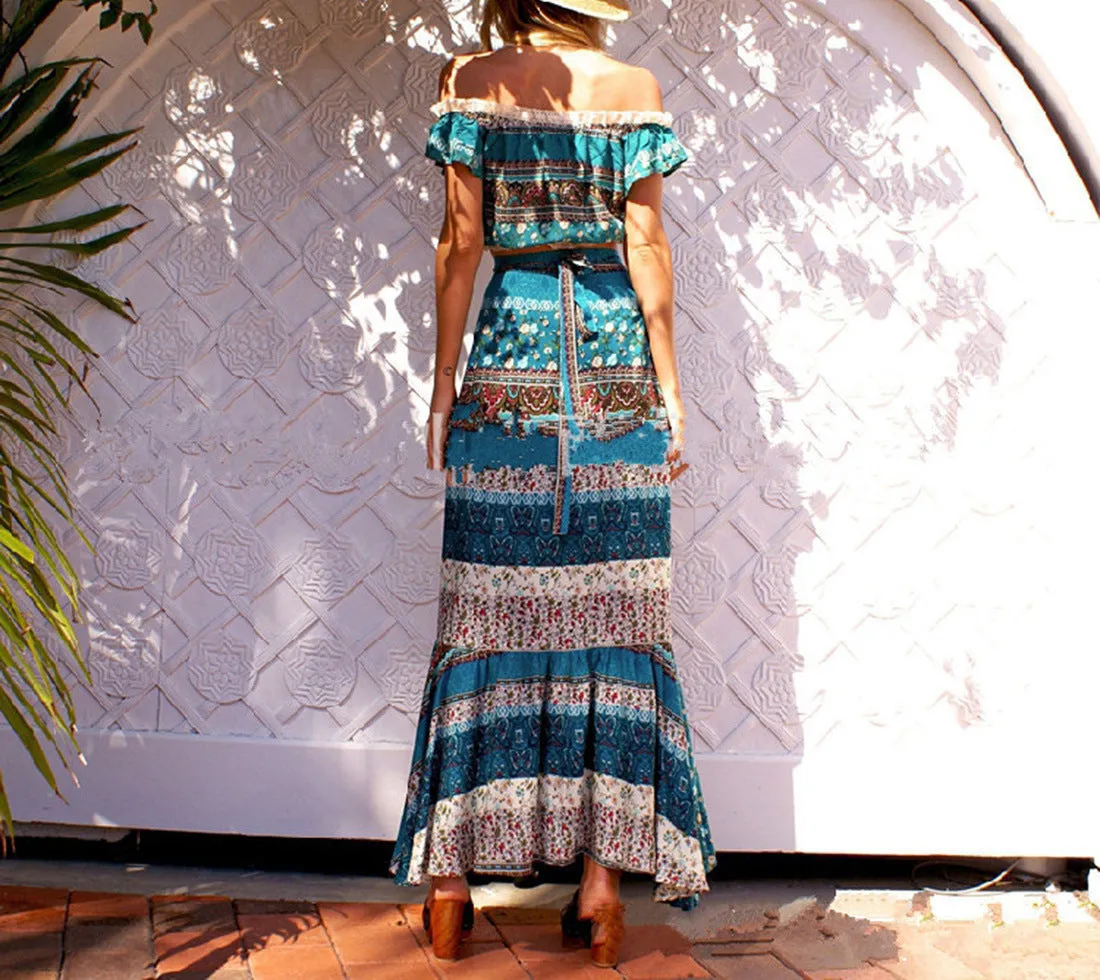 Tube Top Printed Skirt Beach Set