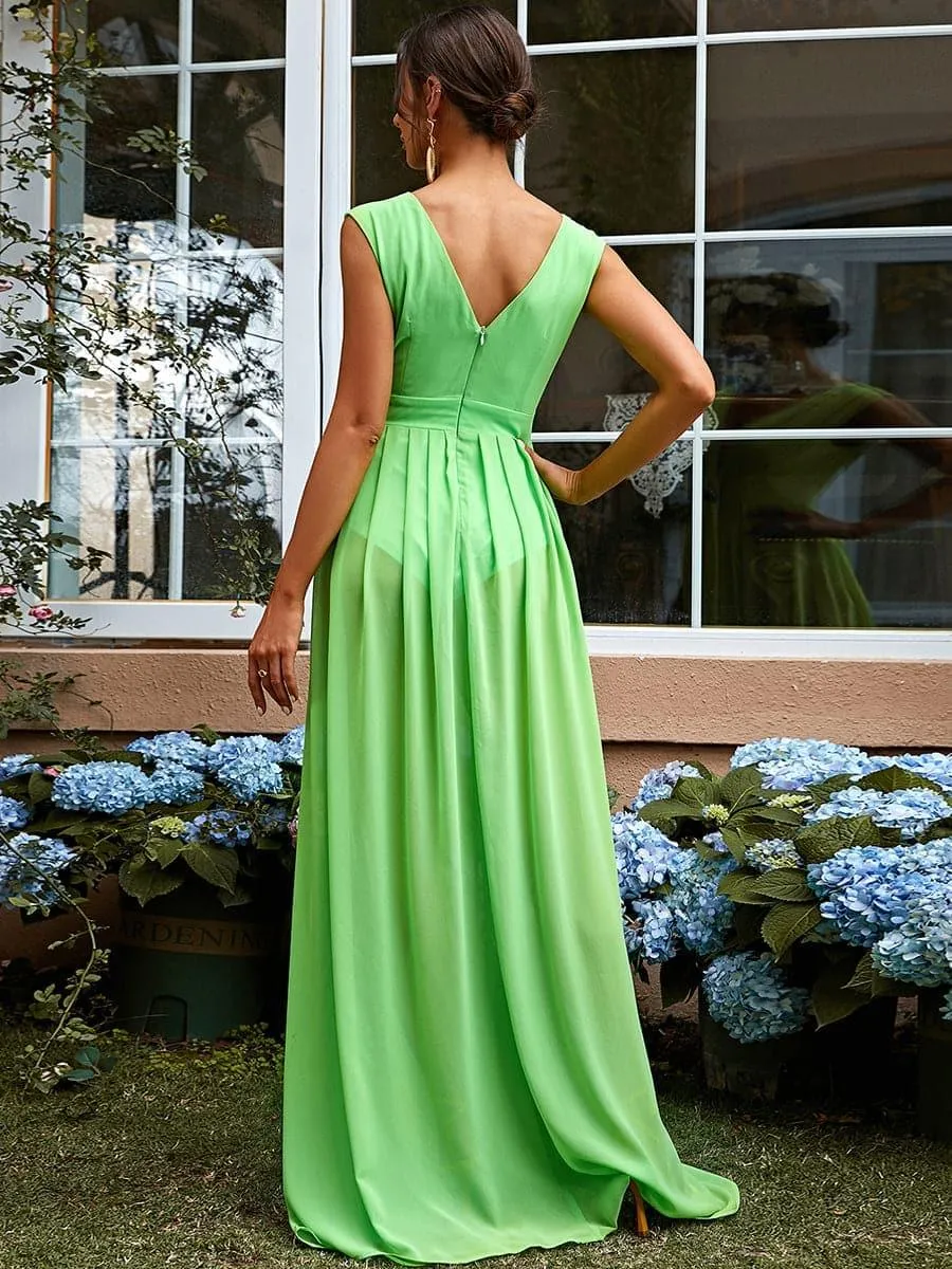 V-neck A-line Pleated Chiffon Dress XJ1210