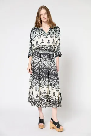 VANILLE GRAPHIC PATTERN ELASTICATED MIDI SKIRT