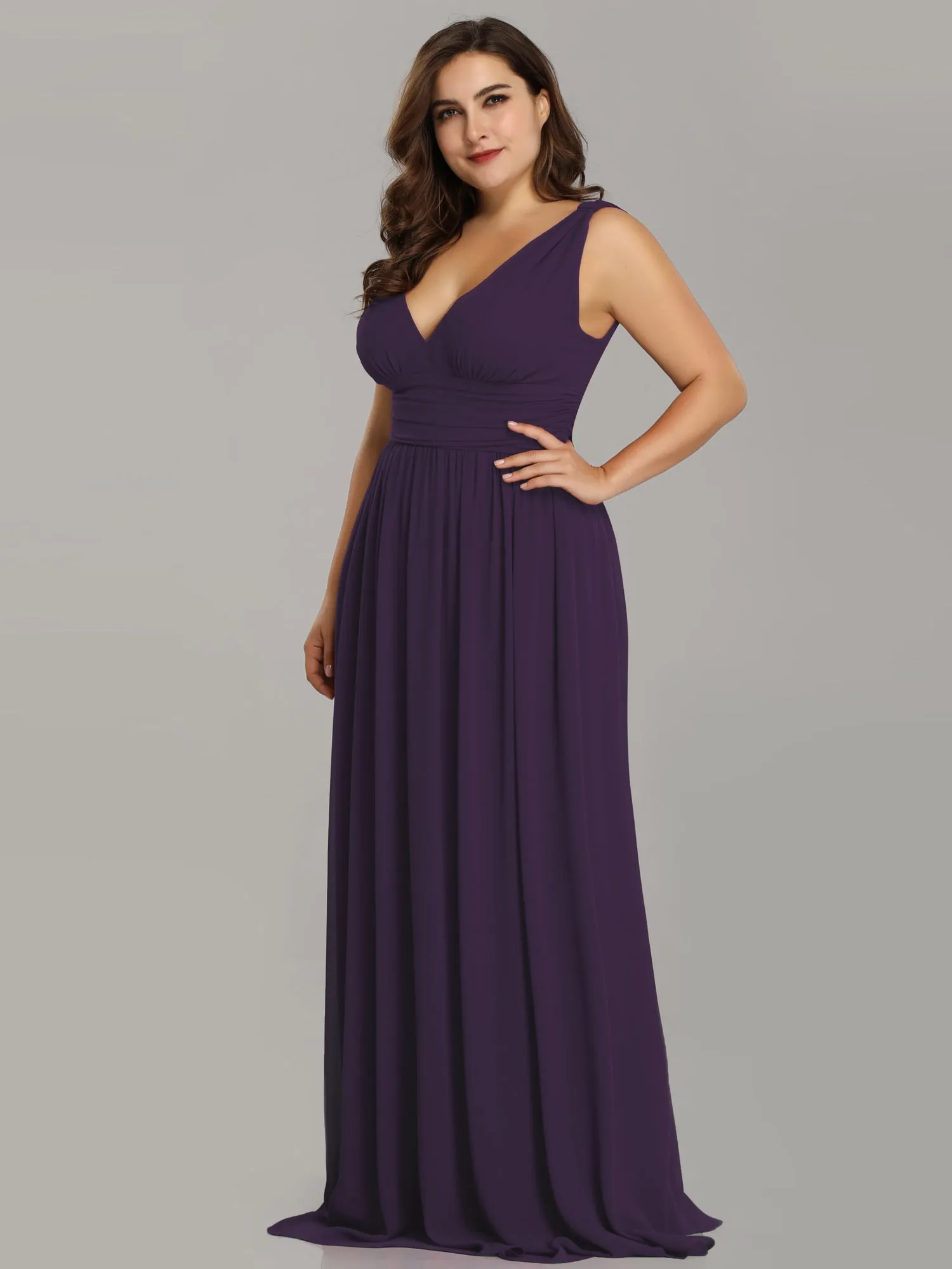 Veda V neck and back classic chiffon bridesmaid dress in dark purple Express NZ wide