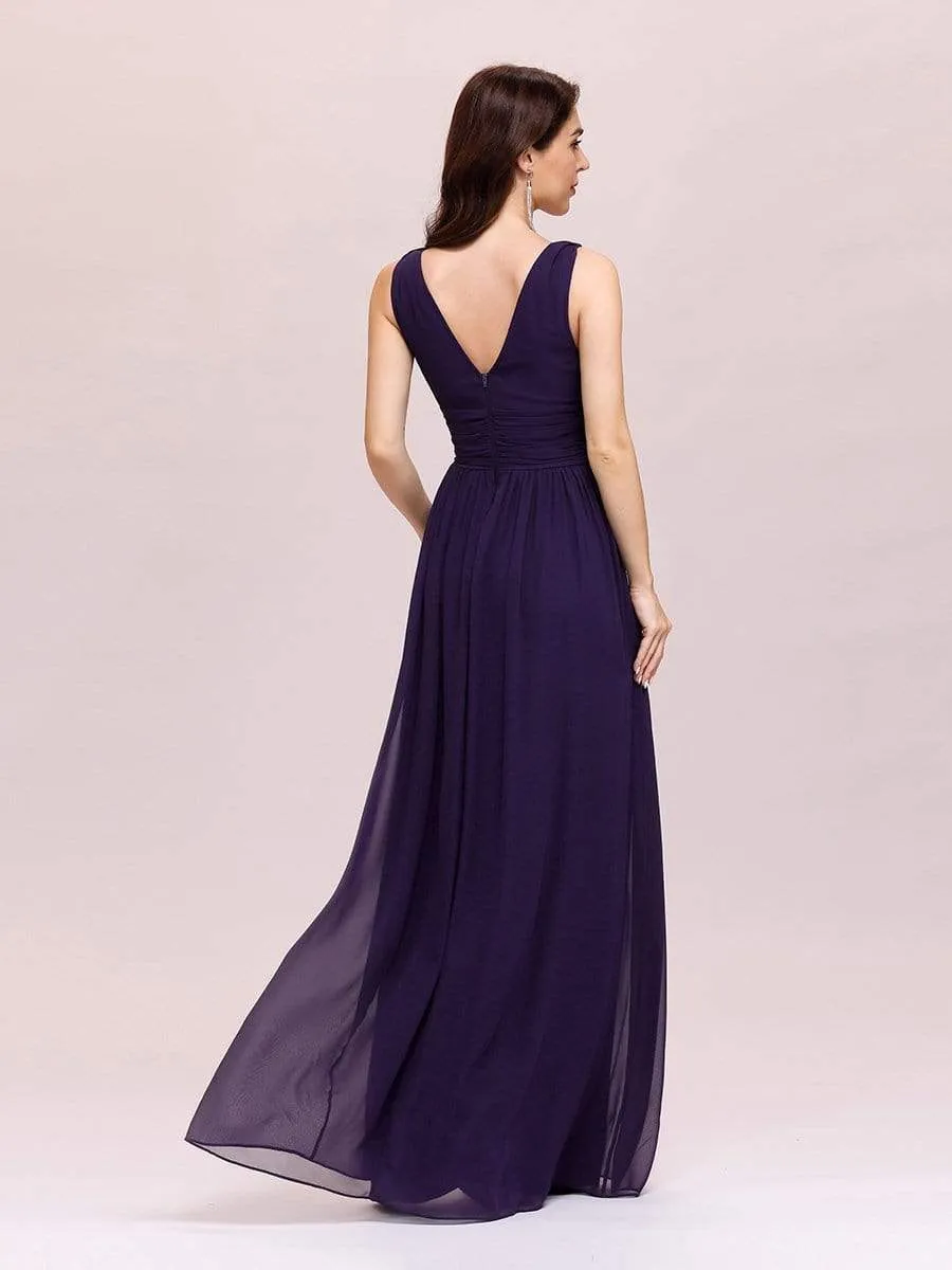 Veda V neck and back classic chiffon bridesmaid dress in dark purple Express NZ wide