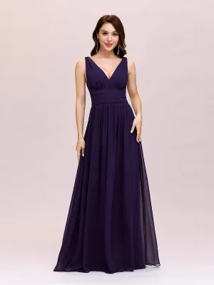 Veda V neck and back classic chiffon bridesmaid dress in dark purple Express NZ wide