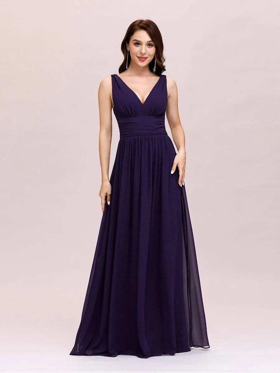 Veda V neck and back classic chiffon bridesmaid dress in dark purple Express NZ wide
