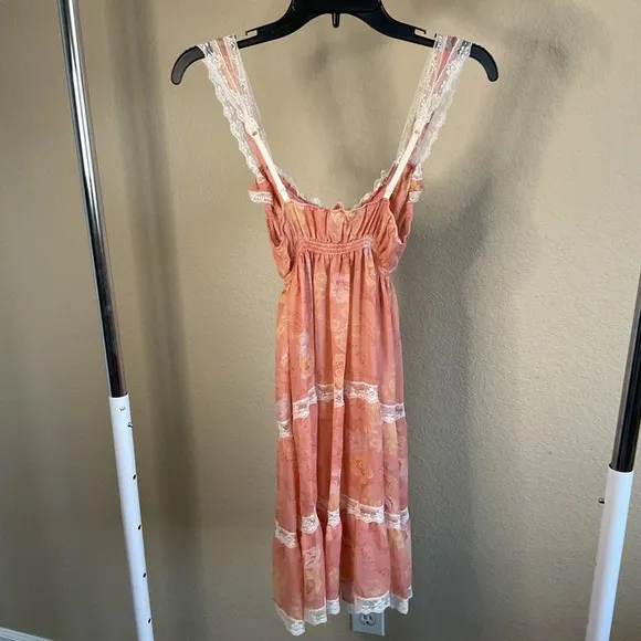 Victorias Secret Angels Womens Vintage Pink Floral Sheer Chiffon Mini Dress