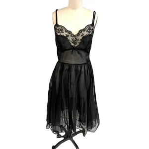 Vintage 1950s Dora G. Sheer Black 100% Nylon Chiffon Nighty - Size 34 NWOT