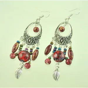 Vintage Ethnic Style Earrings Baroque Fringed Leaves Earrings Hand-painted Pattern Ancient Silver Earrings