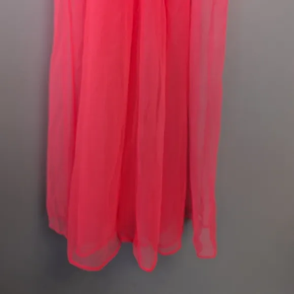 Vintage Mid-century Neon Pink Sheer Nylon Long Nightgown Babydoll