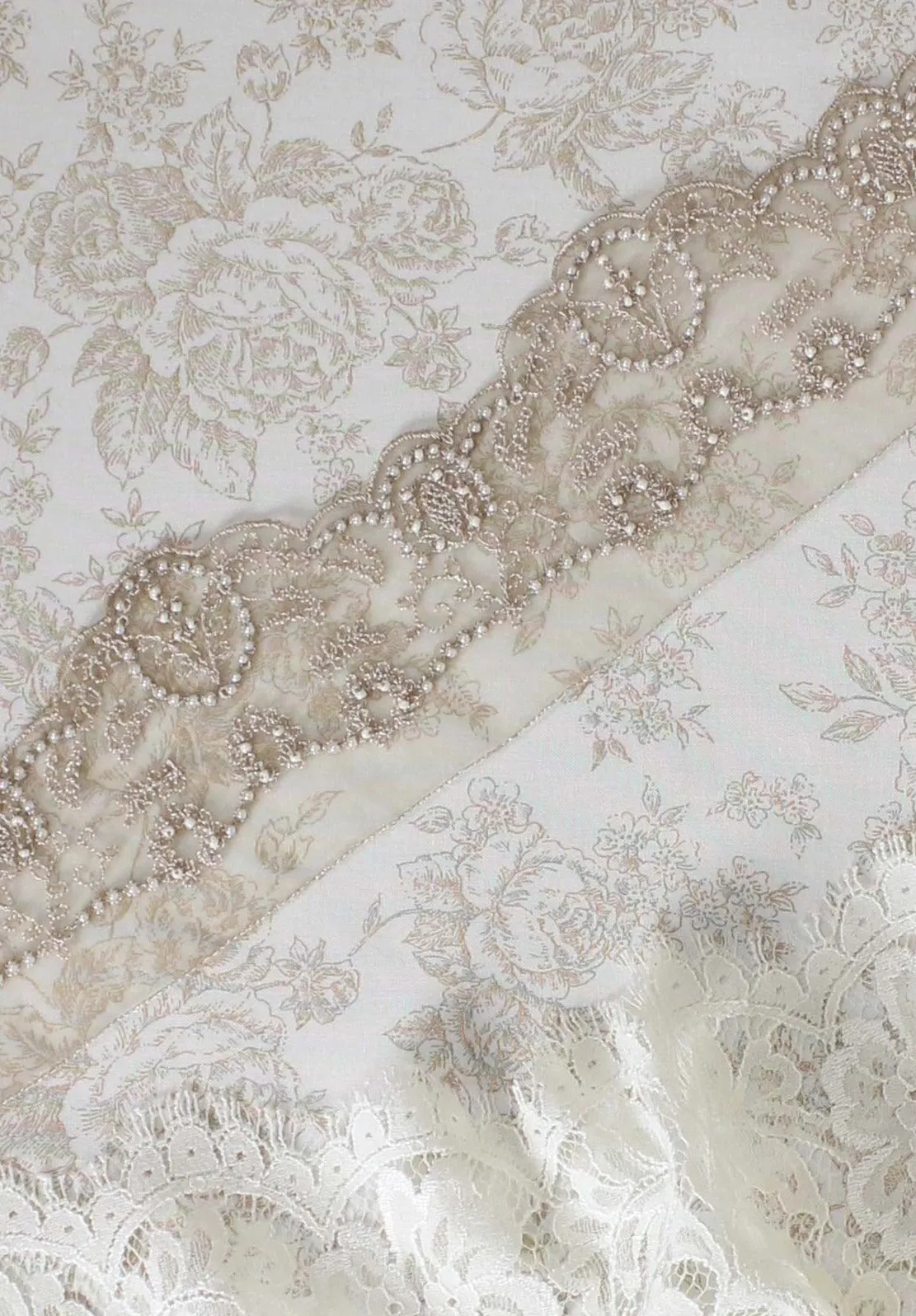 Vintage Rose Organza Pearl Trim