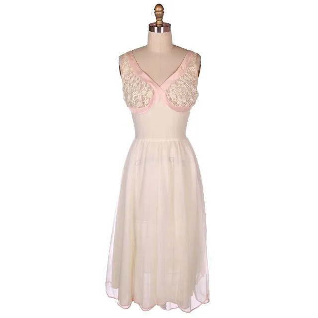 Vintage Sheer & Lace 2PC Peignoir Pink 1950s Classic Eye-Ful Label Small 34